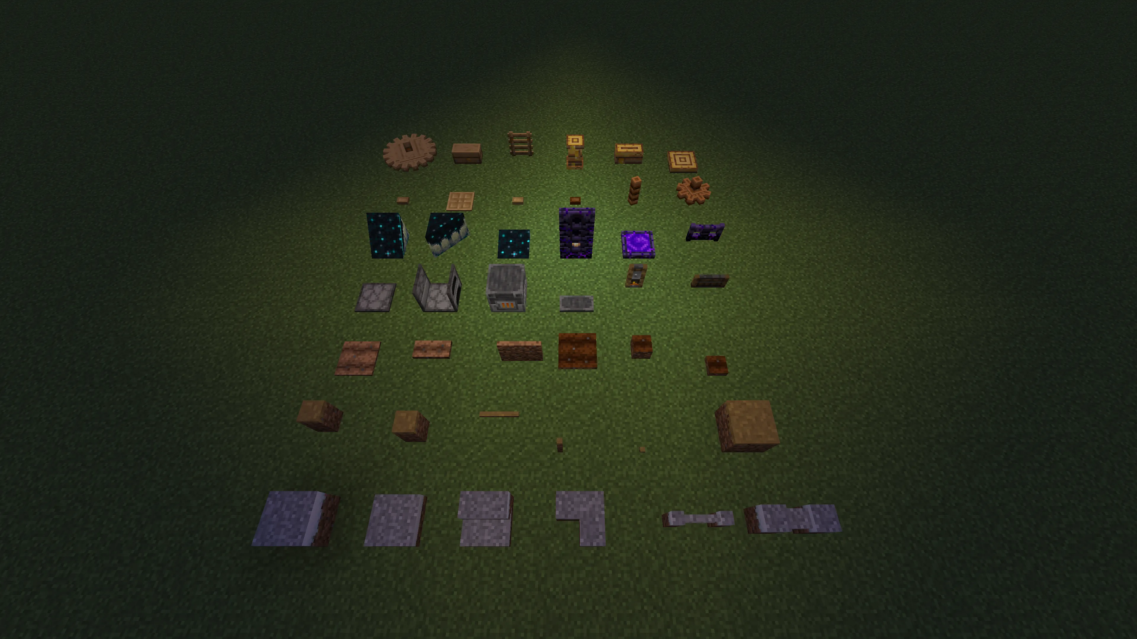 Create: Copycat Expansion — In-game overview of material appearances across different copycat shapes.