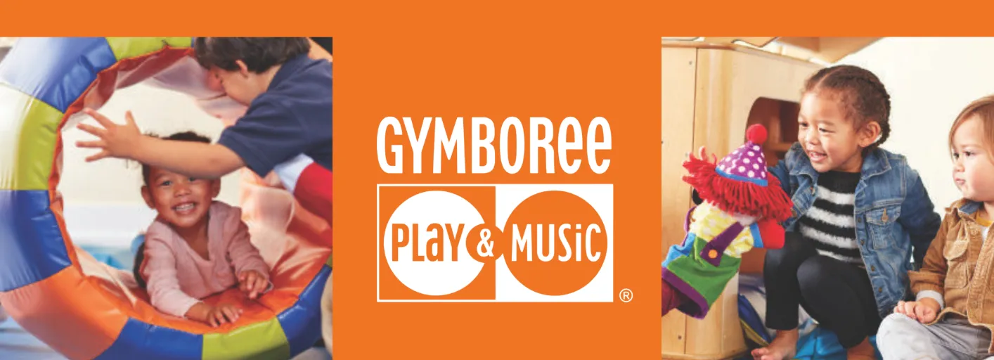 Gymboree reopening flyer — Upper panel from the completed reopening flyer; the full portrait artwork appears below.